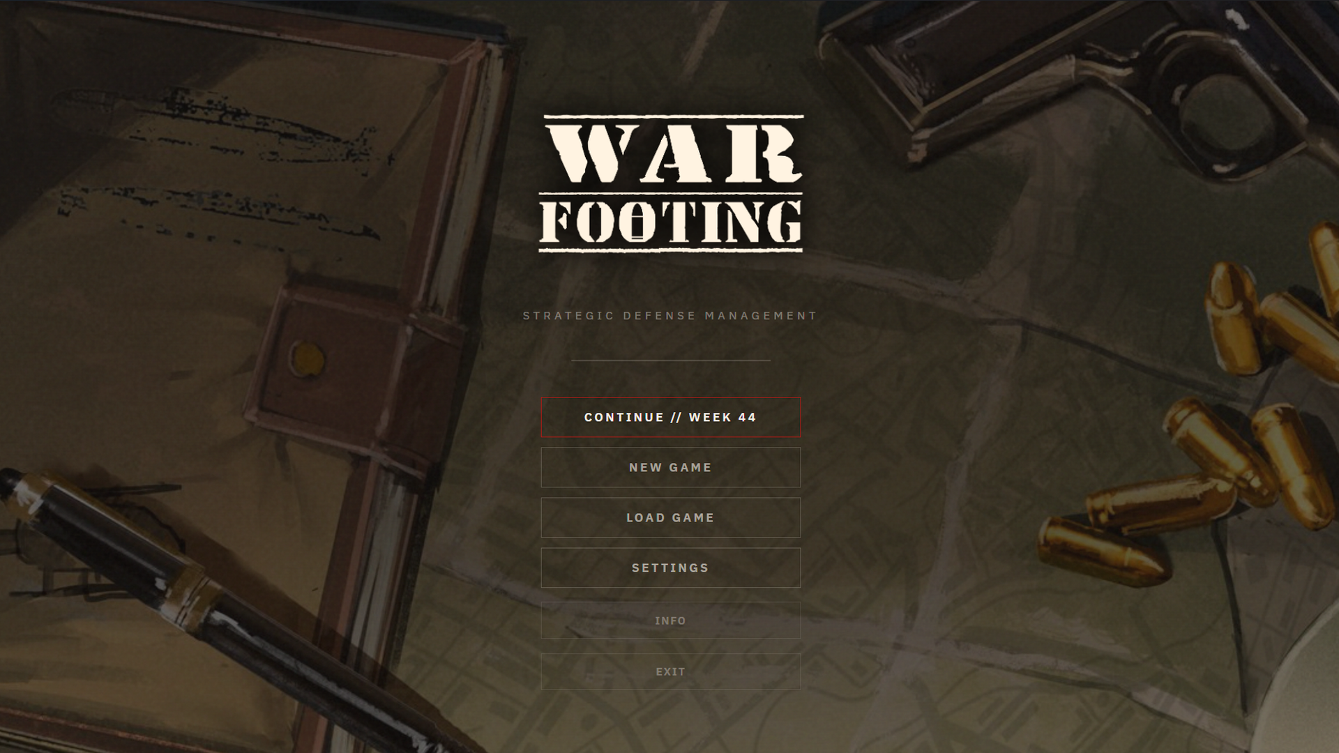 Main menu and scenario selection